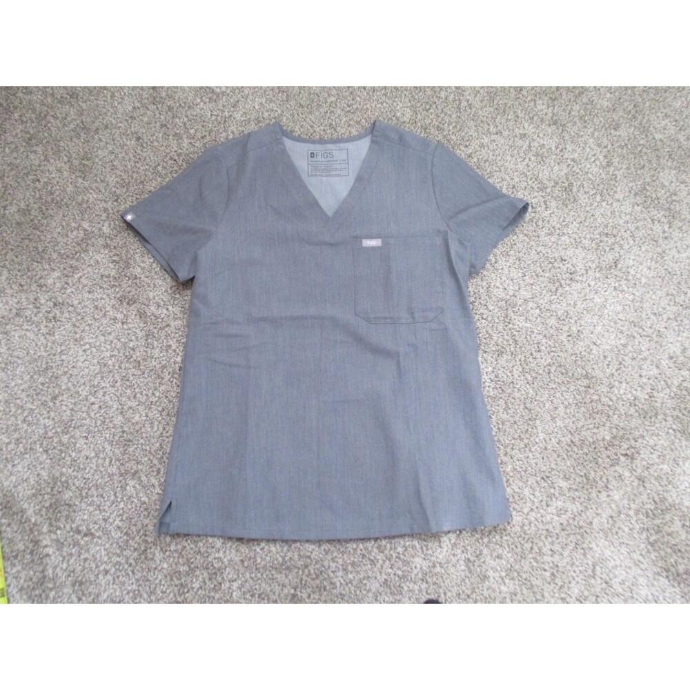 FIGS Technical Collection Scrub Top  XS Graphite Solid Polyester Blend
